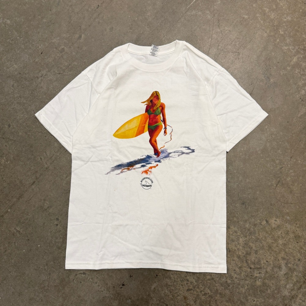 Spectra‎ USA Surfer Girl Graphic T-Shirt White Cotton Mens Large Mach Shadow